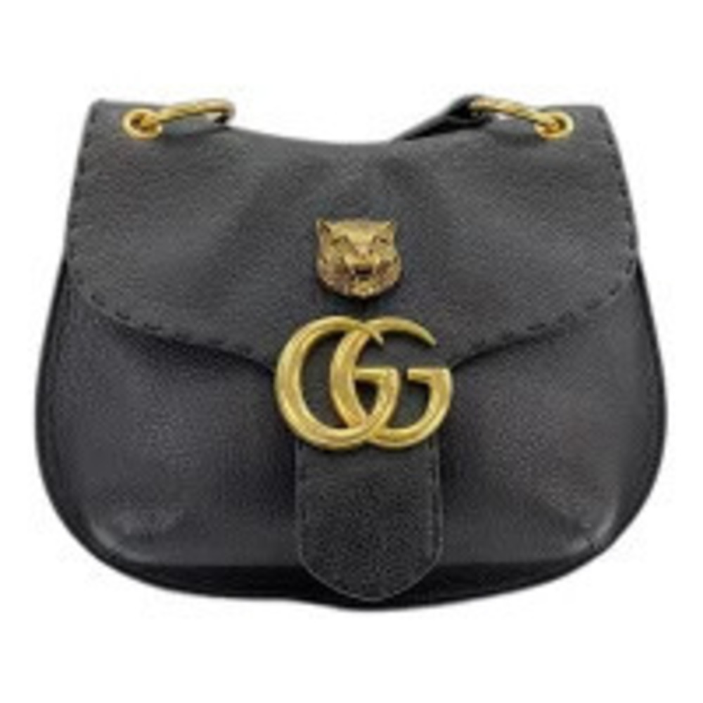 Gucci Marmont Tiger Head Shoulder Bag Leather Black